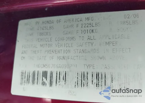 2006 Honda Accord 2.4 Ex from USA, damaged, VIN 1HGCM56766A090701